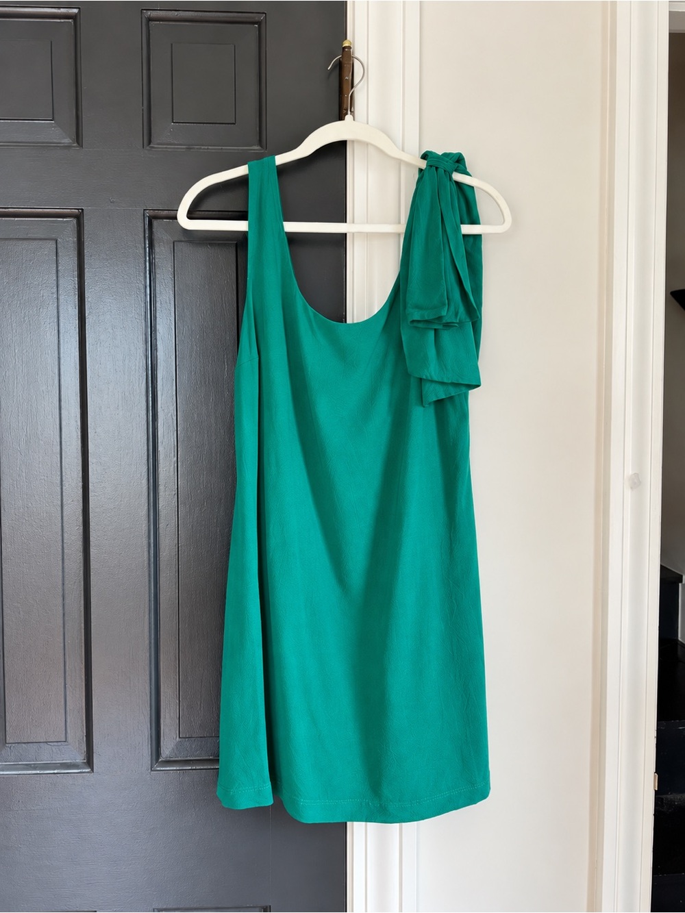 Audrey 3+1 Green Mini Shift Dress Versatile Tie Bow Shoulder S